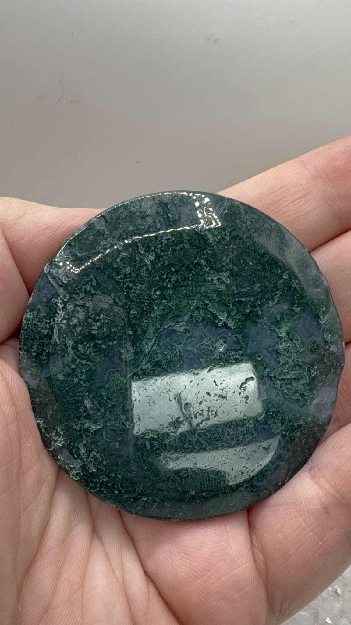Moss Agate Disk Carving