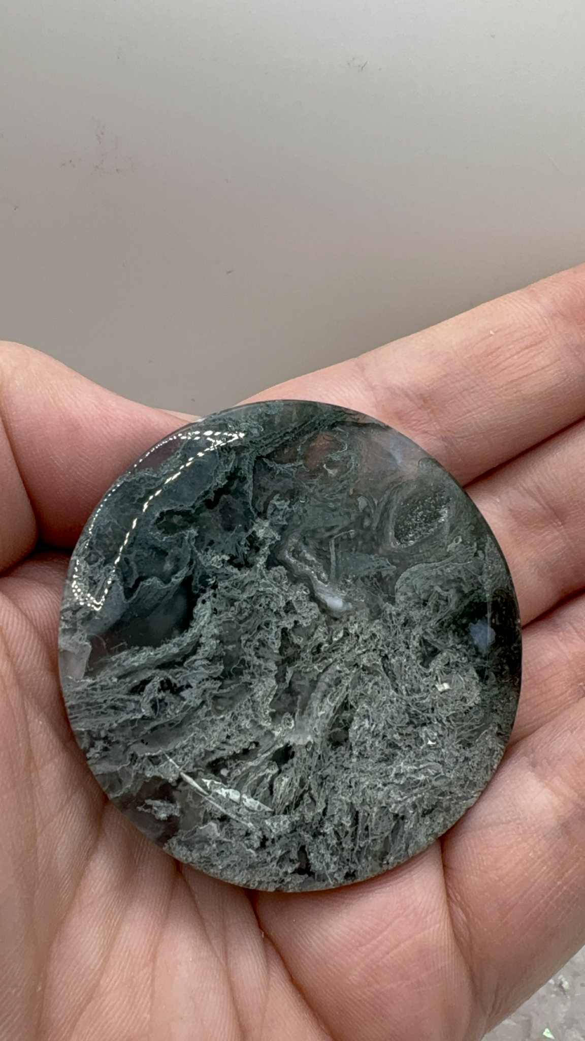Moss Agate Disk Carving