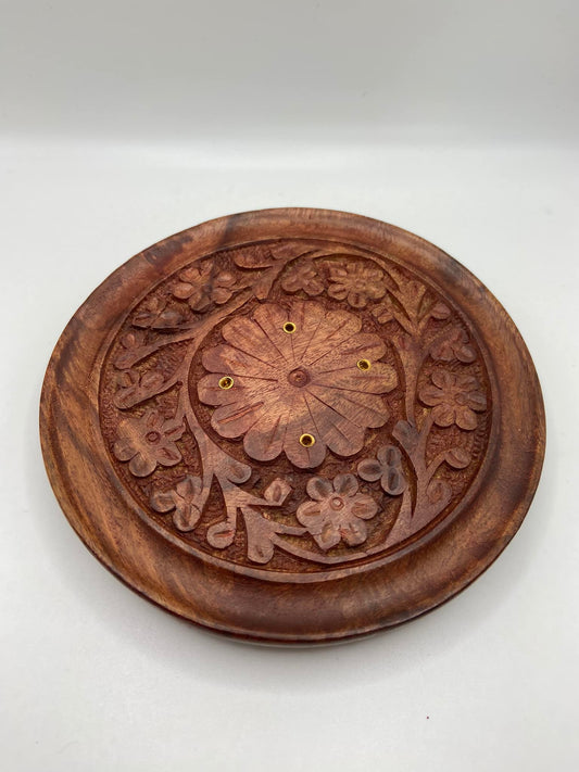 Mango Wood Round Incense Holder